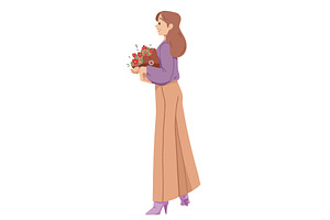 Beautiful Woman Holding A Bouquet Of