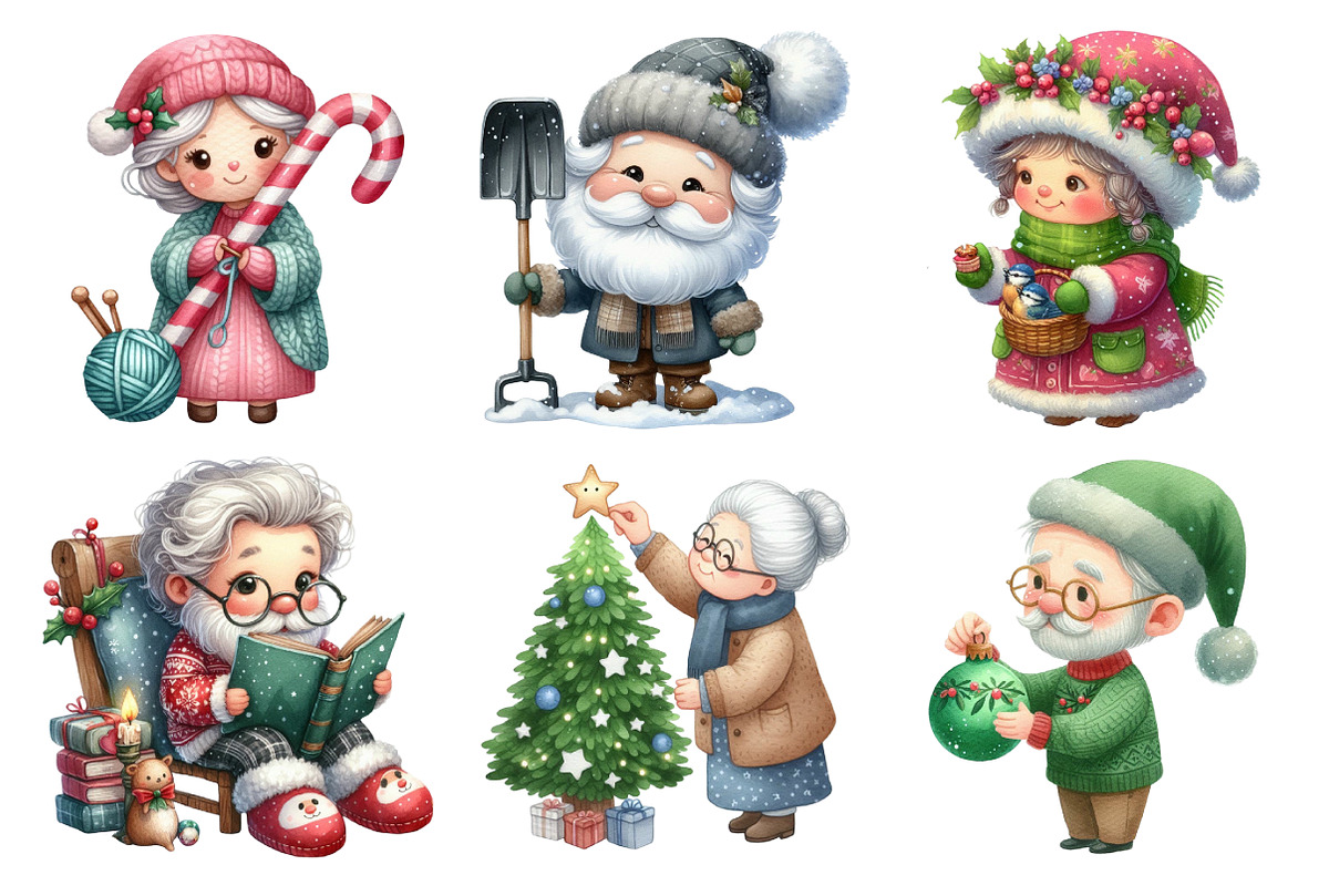 Christmas Elderly Clipart Set, an Illustration by Daily.Designs (Photo 2 of 5)