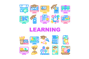 online learning platform study icons, an Education Illustration by pikepicture