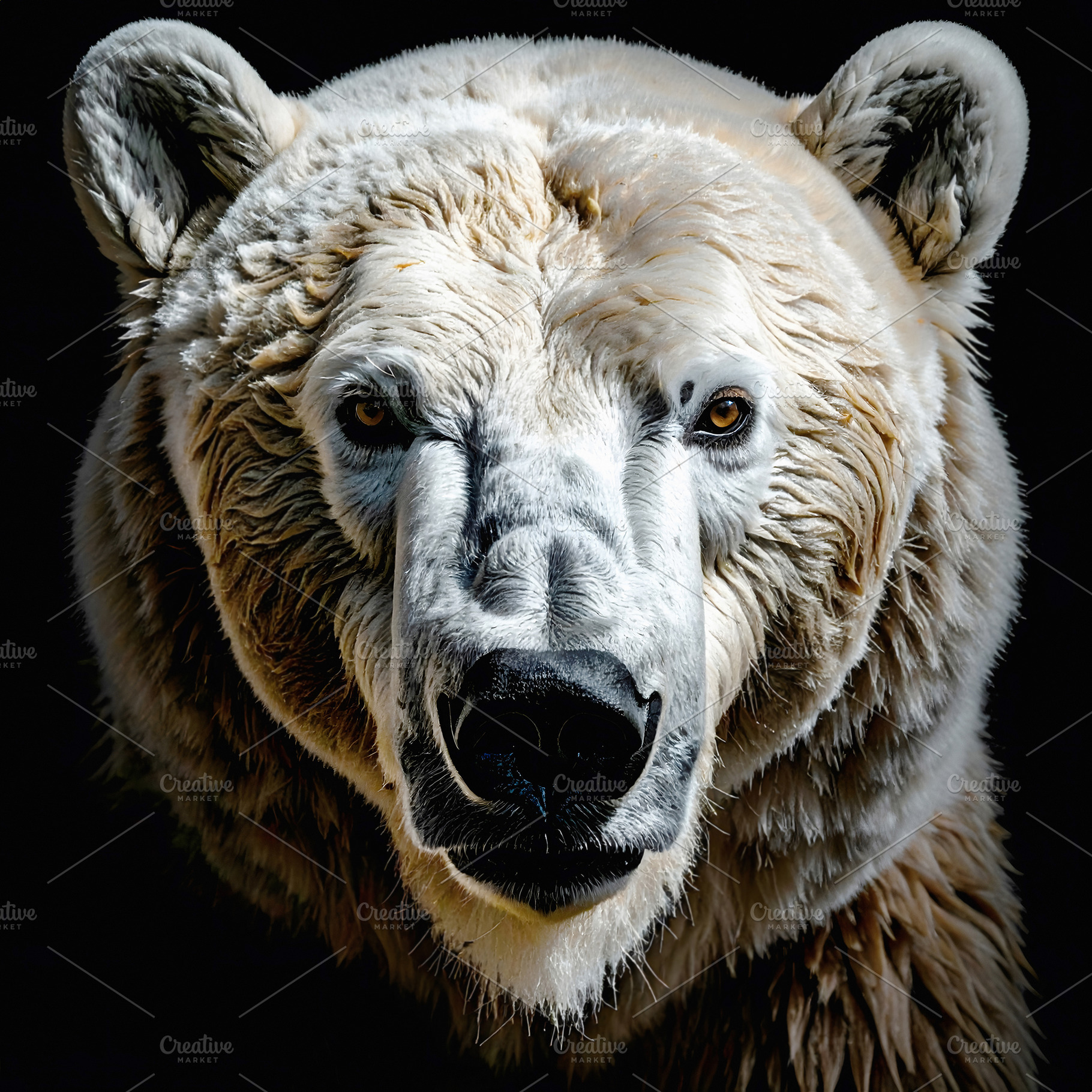 Polar bear with intense gaze and detailed thick white fur, an Animal Photo by GoodGoods