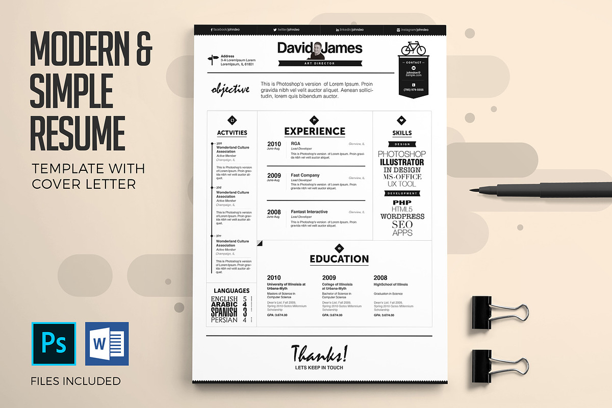 Resume & Cover Letter Template Set, a Resume Template by ZippyPixels (Photo 1 of 6)