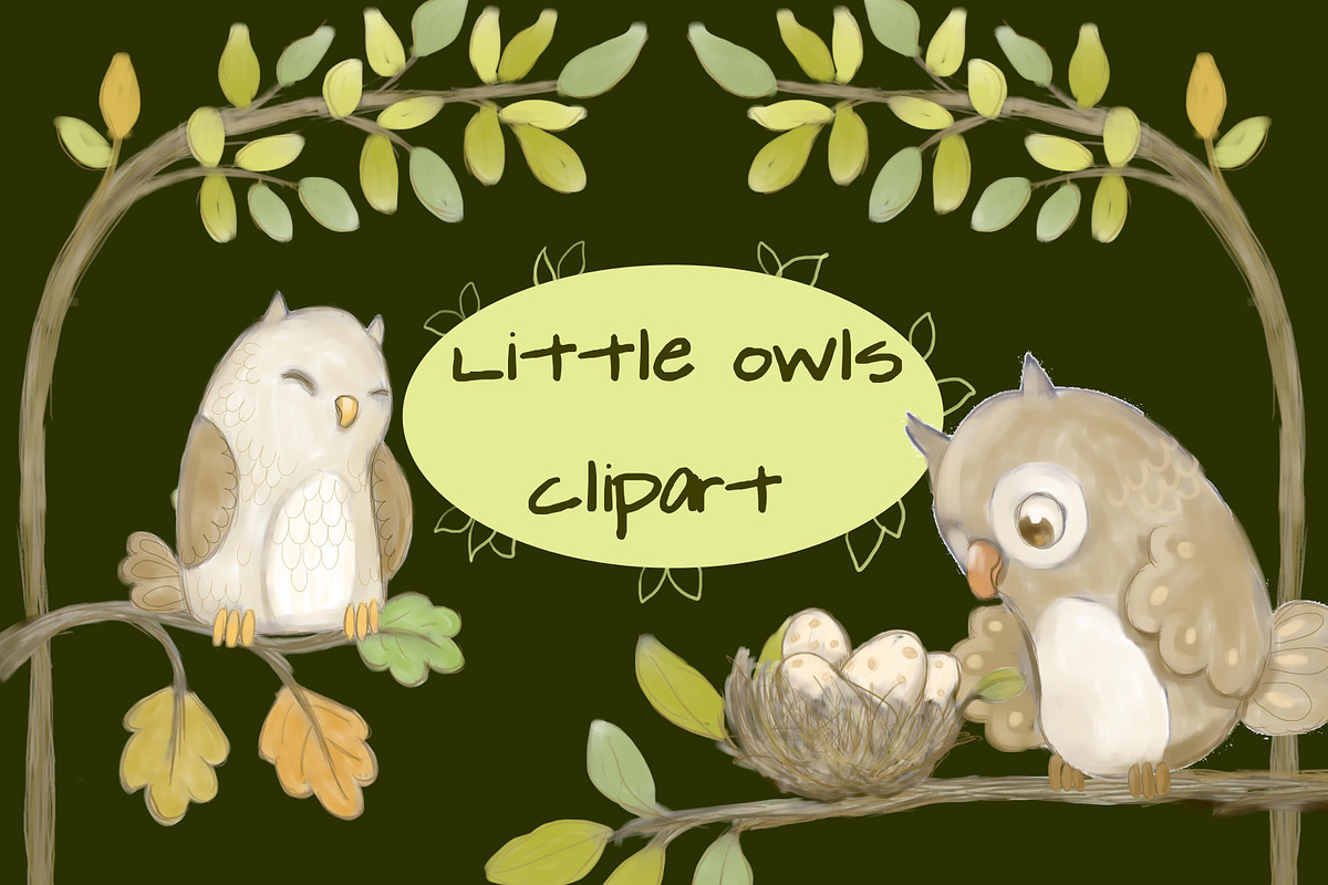 Little Owls Clipart, a Decorative Illustration by Paper Doll Pets (Photo 1 of 6)