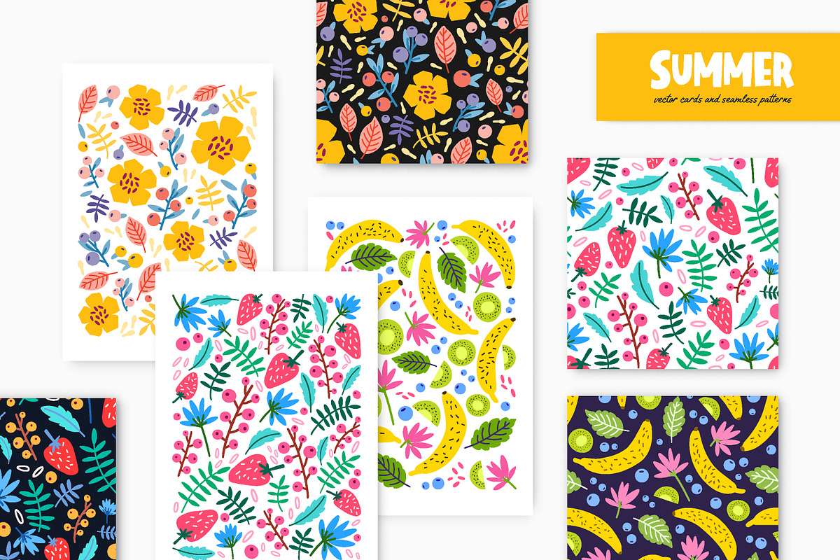 Summer cards, seamless patterns, a Decorative Illustration by Good Studio (Photo 1 of 19)
