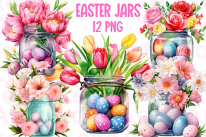 Easter Jars Watercolor Clipart