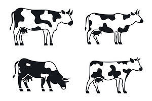 Cow Animal Icons Set, Simple Style