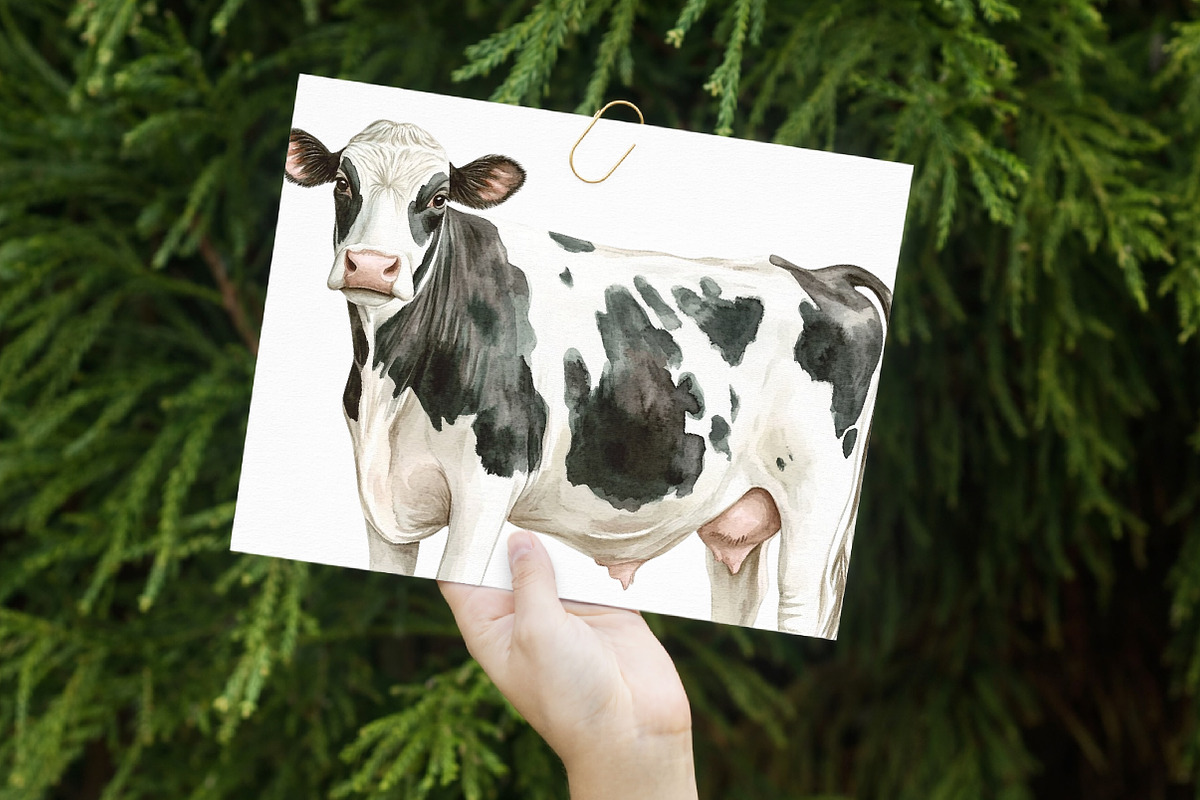 Watercolor Cow Clipart, an Illustration by Libby Wishes (Photo 4 of 7)