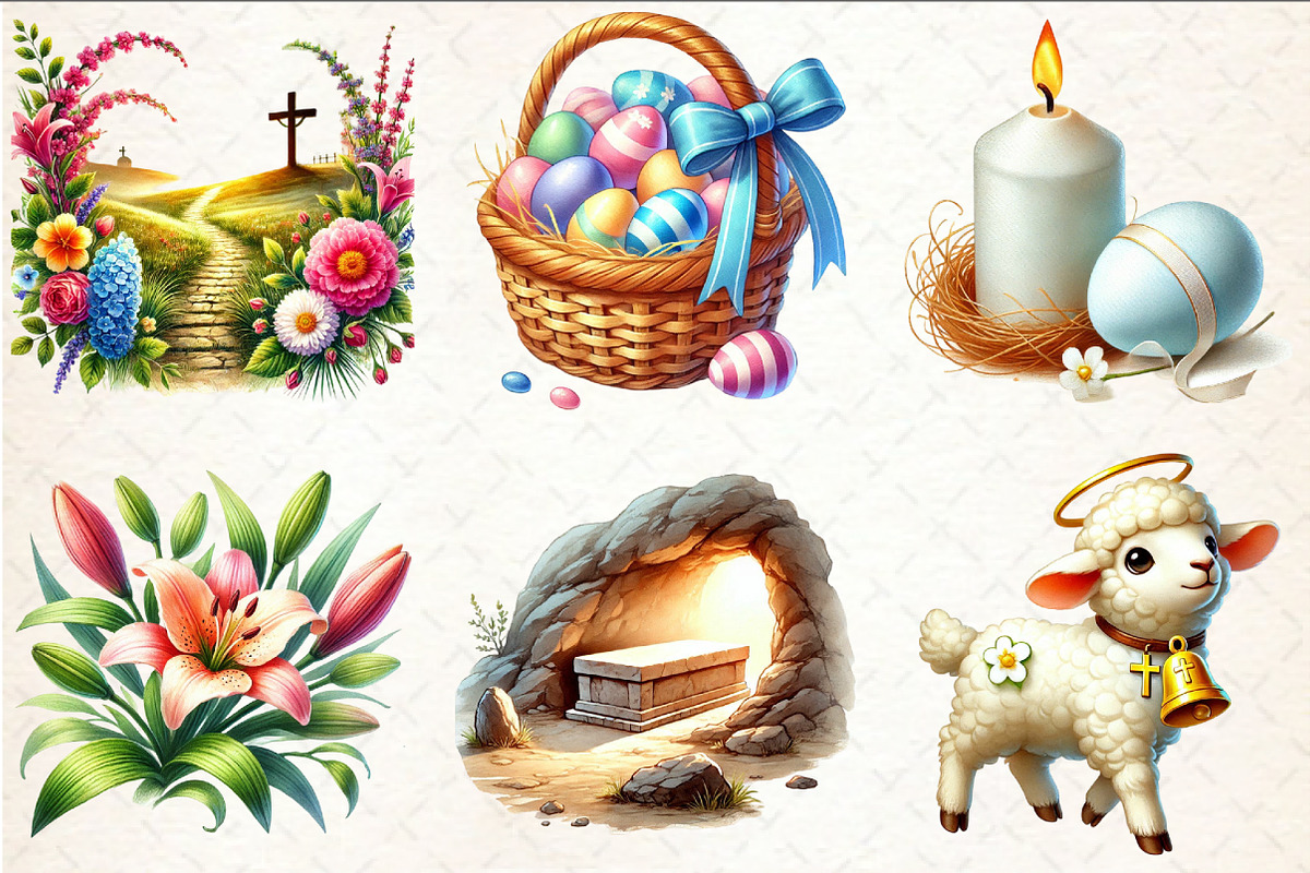 Watercolor Christian Easter Clipart, a Seasonal Illustration by Rose Art (Photo 3 of 7)