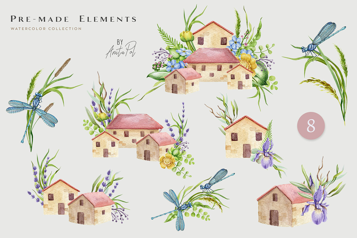Botanical Watercolor Clipart Set, a Decorative Illustration by AnitaPol (Photo 11 of 21)