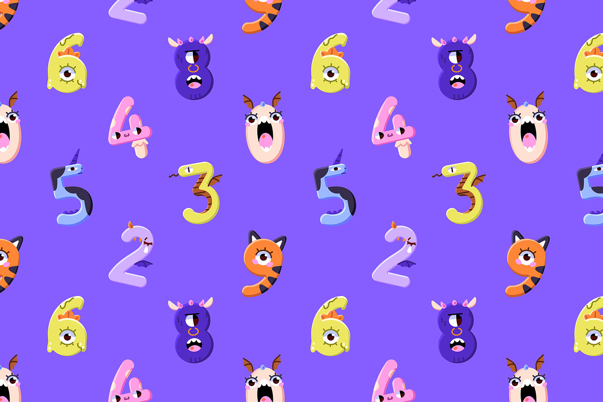 Funny monsters' numbers set, pattern, an Object Illustration by PaperTrident (Photo 3 of 3)