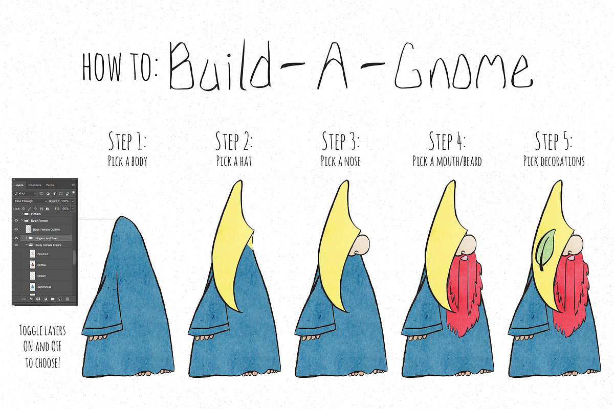 Build A Gnome Character Kit, a Person Illustration by Maria J. Black Studio (Photo 4 of 11)