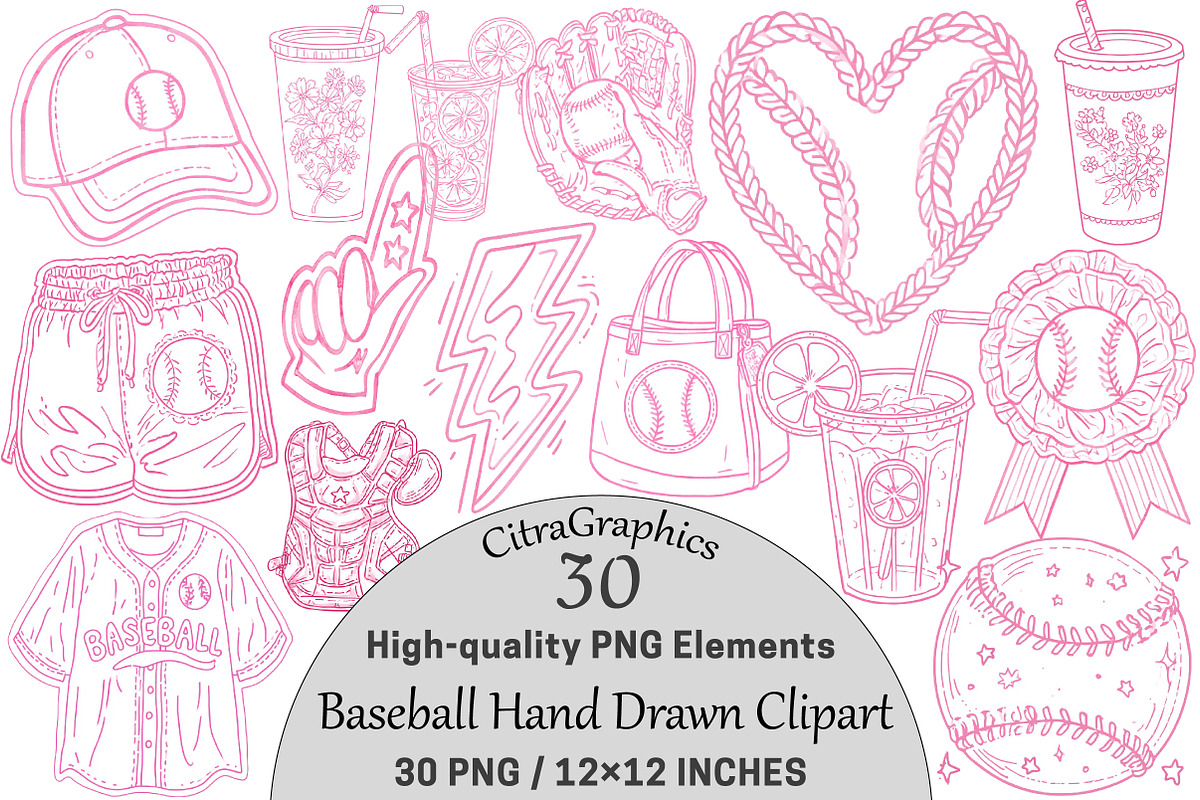 Baseball Hand Drawn Clipart Bundle, a Seasonal Illustration by CitraGraphics (Photo 1 of 6)