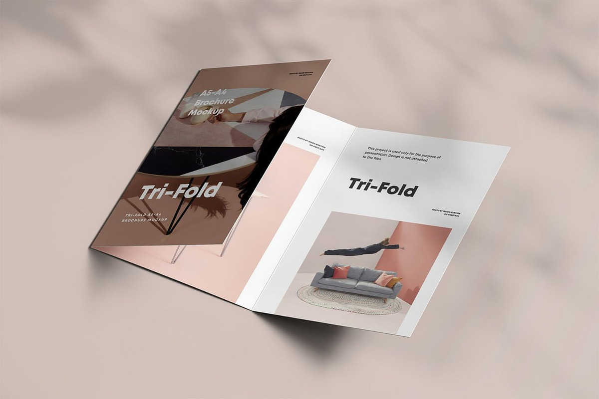 Tri-Fold A5 Brochure Mock-up 3, an Advertising Mockup by Se٧enStudio (Photo 6 of 16)