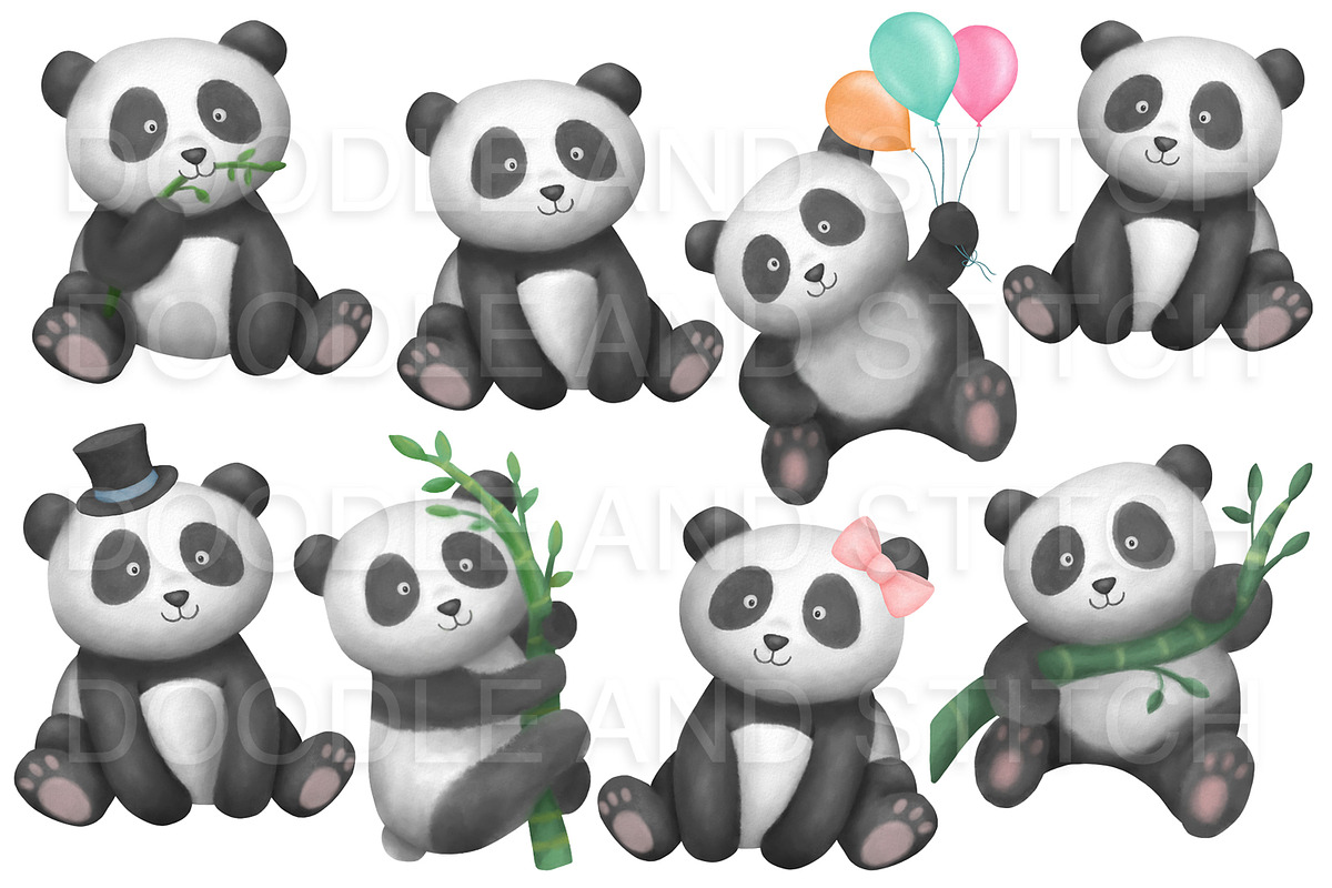 Cute Watercolor Panda Illustrations, an Animal Illustration by Doodle and Stitch (Photo 2 of 2)