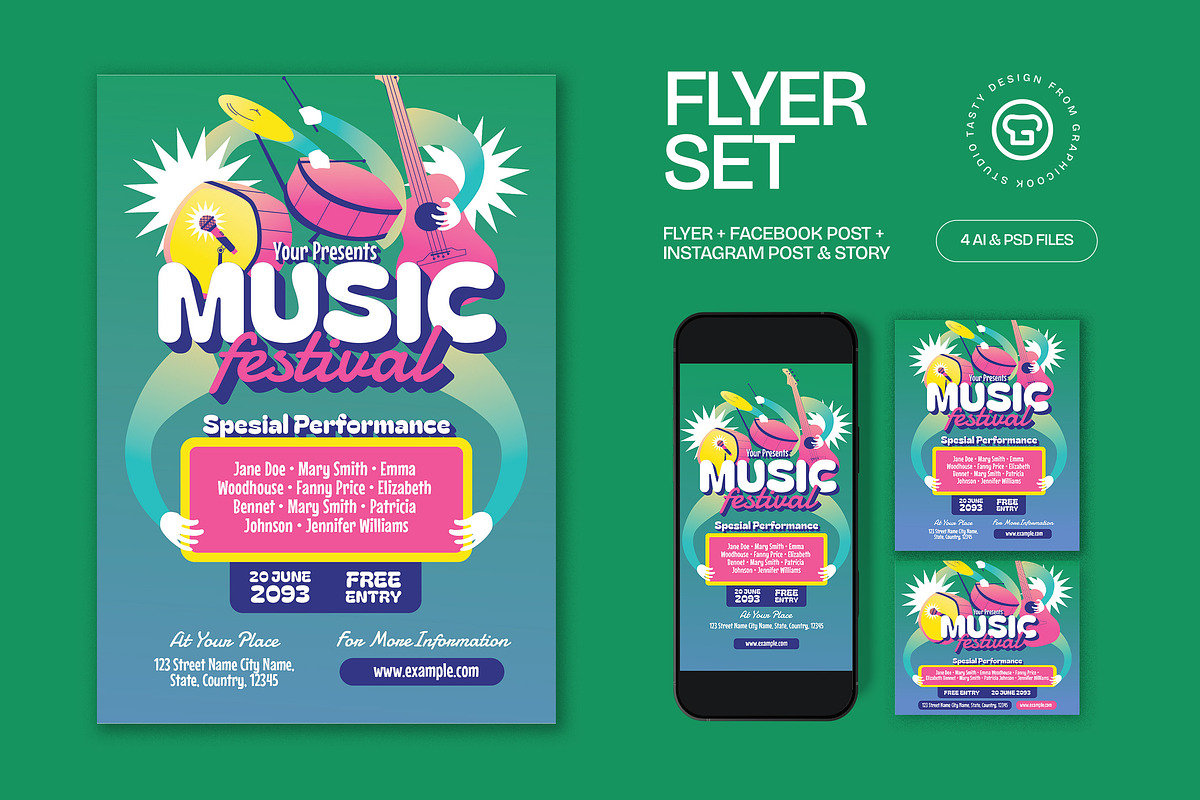 Green Music Festival Flyer Set