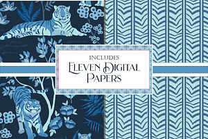 Chinoiserie Tiger Patterns - Blue