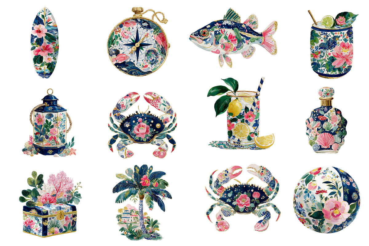 Preppy Coastal Summer Clipart, a Seasonal Illustration by Dream Creation (Photo 2 of 8)