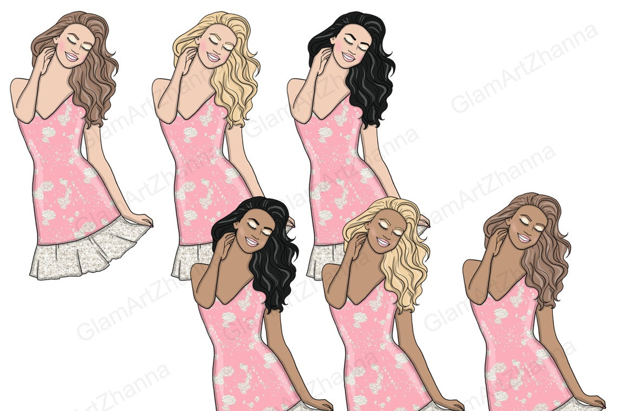 Pink Dreams Girls Clipart, a Person Illustration by GlamArtZhanna (Photo 3 of 4)