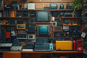 Vintage technology collection displa, a Photo by Tanuart