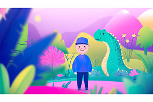 Young boy standing with dinosaur in, an Object Illustration by Lermont51