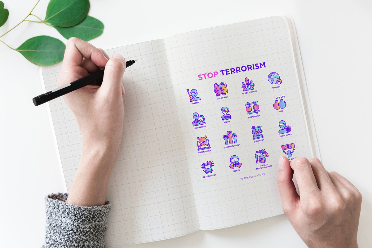 Stop Terrorism | 16 Thin Line Icons, an Outline Icon by Alex Blogoodf (Photo 4 of 11)