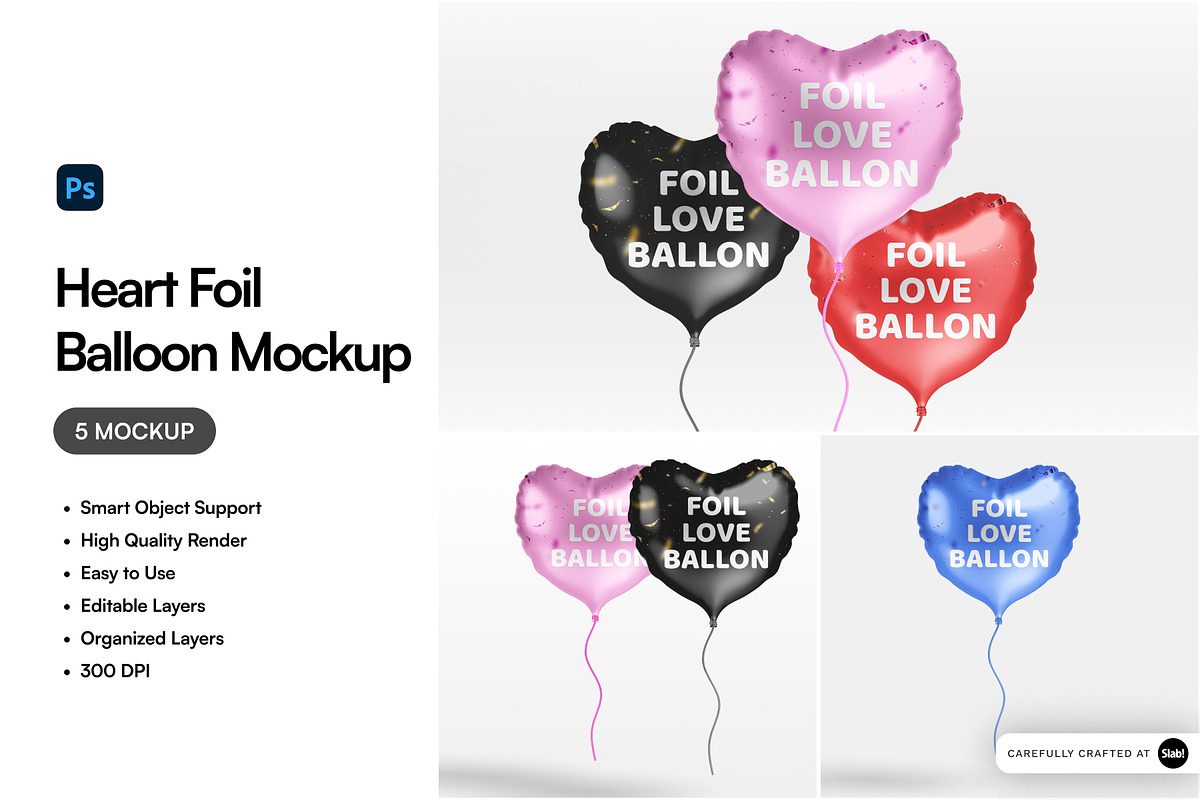 Heart Foil Balloon Mockup, a Product Mockup by SLAB! Design (Photo 1 of 7)