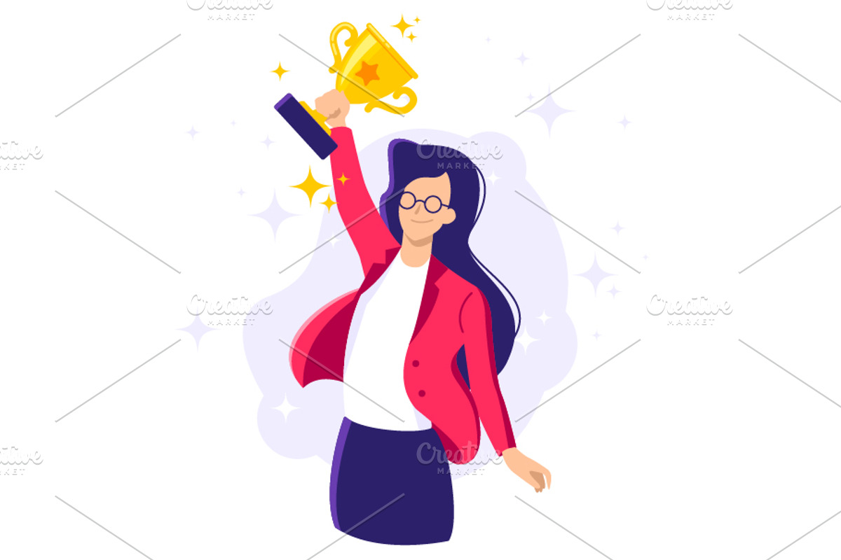 Successful Young Women With Trophy, a Person Illustration by Black White Mouse Design (Photo 1 of 3)