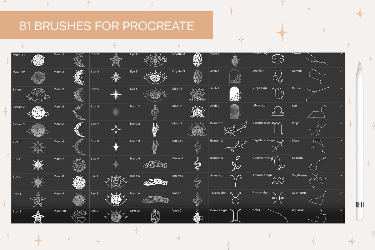 Lunar Stamp Brushes for Procreate, a Brush Add-On by NinaFedorova (Photo 3 of 6)