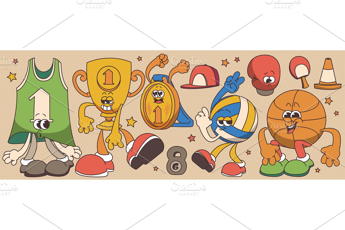 Groovy sport championship characters, a Sport Illustration by art PVP - market