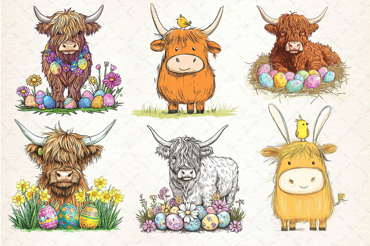 Easter Highland Cow Clipart, an Illustration by Dream Creation (Photo 2 of 5)