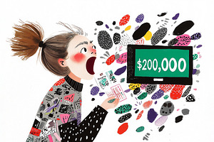 Excited lottery winner screaming, a Person Illustration by Sybillla