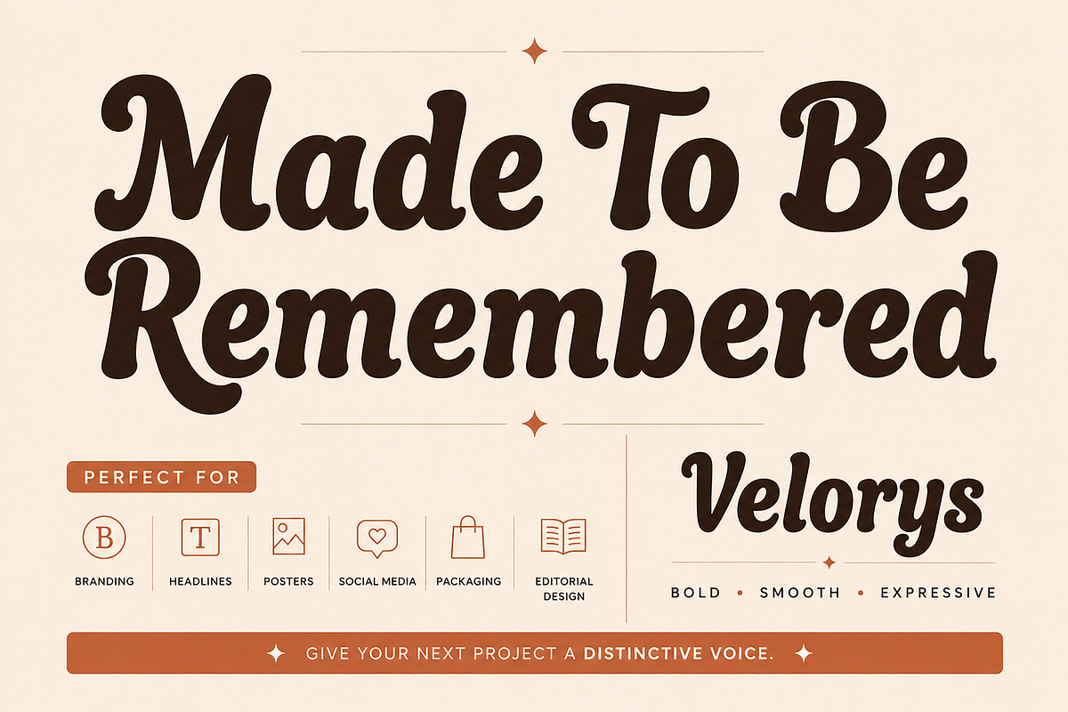Velorys – Bold Retro Display Font, a Script Font by Wow Magic (Photo 6 of 6)