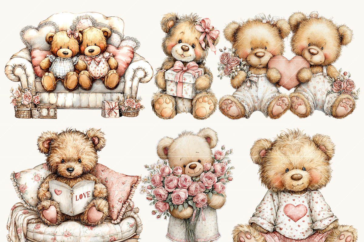 Watercolor Teddy Bear Hugs Clipart, an Object Illustration by Design Scotch (Photo 2 of 9)