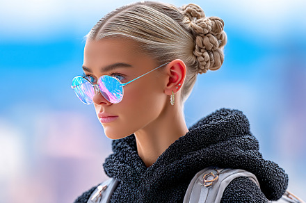 Young woman with stylish sunglasses and braided hairstyle enjoys the urban back, a Person Photo by AlyaAnd