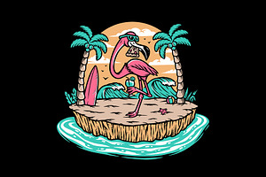 Beautiful flamingo on the beach, an Animal Illustration by gunaonedesign
