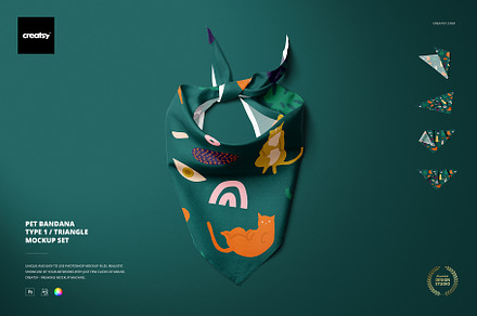 Pet Bandana Mockup Set (type 1), a Wearable Device Mockup by creatsy5