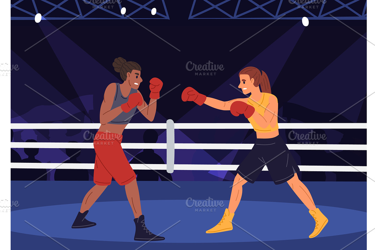 Two female boxers fight in boxing, a Sport Illustration by Vectorbuum