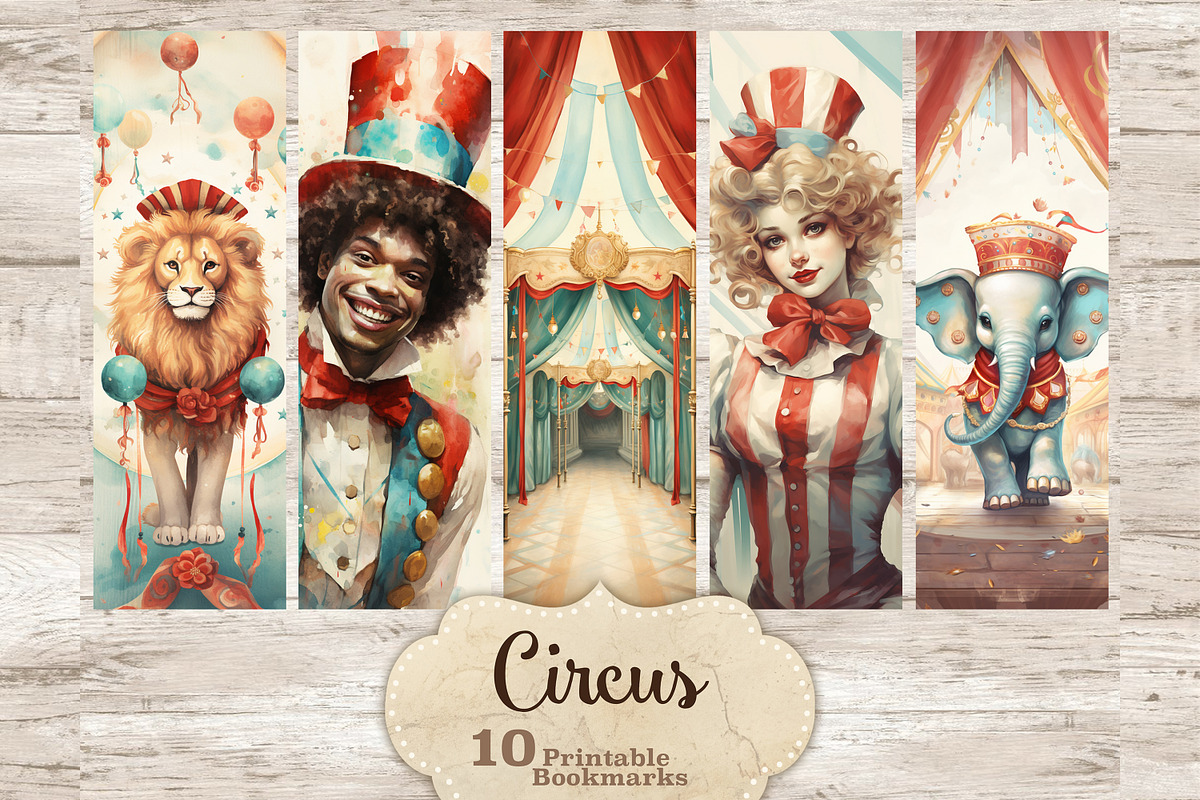 Circus Bookmarks Printable | Vintage, a Sport Illustration by GlamArtZhanna (Photo 1 of 3)