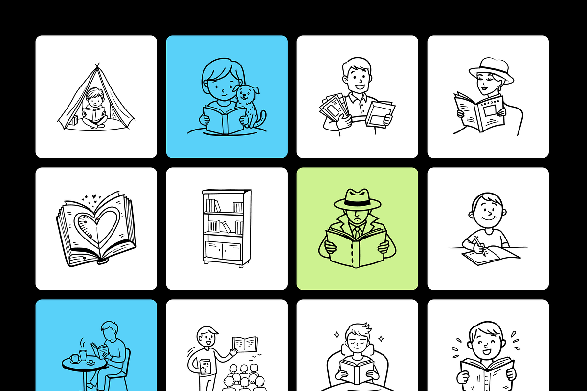 Book Reading Doodle Icons, an Outline Icon by Brickclay (Photo 9 of 9)