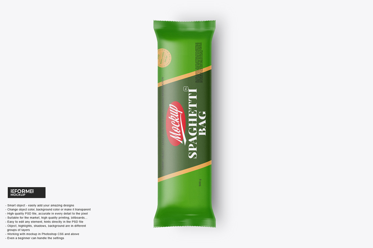 Matte Spaghetti Pasta Bag Mockup, a Packaging Mockup by Reformer Mockup (Photo 3 of 4)