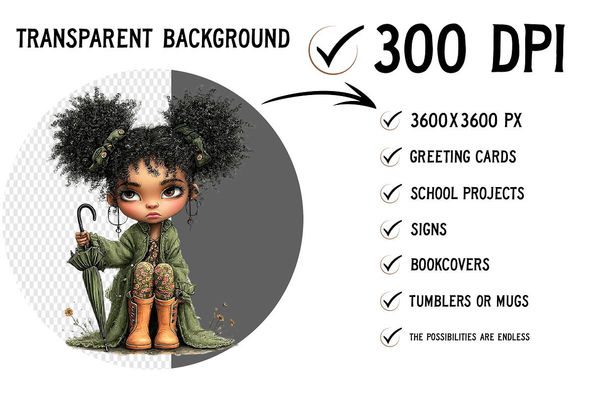 Quirky Grumpy Black Girl Clipart, a Seasonal Illustration by Craft Nest (Photo 2 of 12)