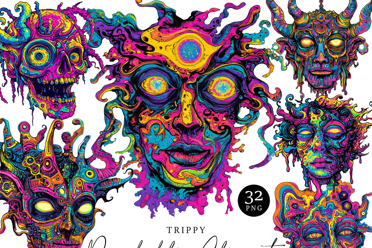 Trippy Psychedelic Clipart Bundle, an Object Illustration by Design Scotch