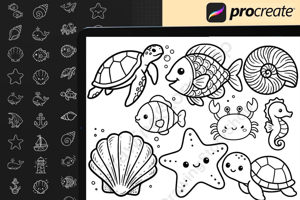 130 Ocean Animals Procreate Stamps, a Brush Add-On by DrawingStoryShop (Photo 4 of 6)