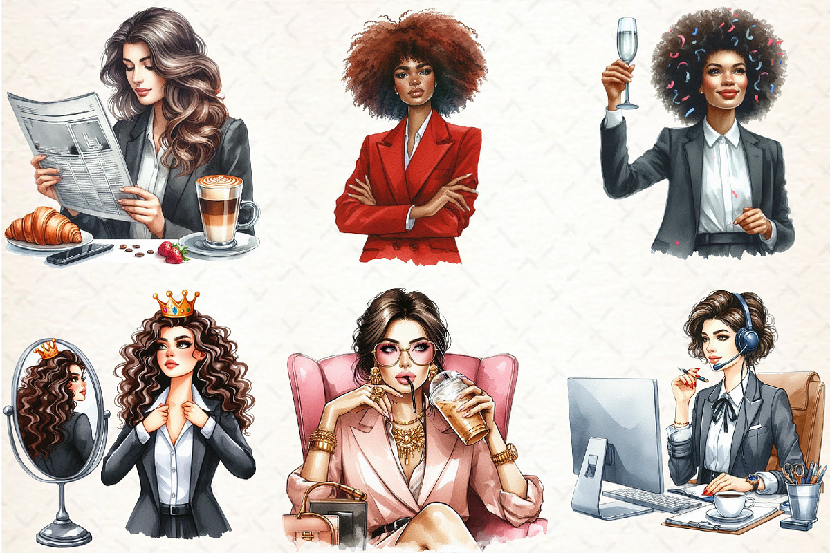 Watercolor Black Boss Lady Clipart, an Illustration by Libby Wishes (Photo 6 of 10)