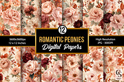 Romantic Autumn Peony Flowers Paper, a Pattern Graphic by Creative Store (Thumbnail 1 of 5)