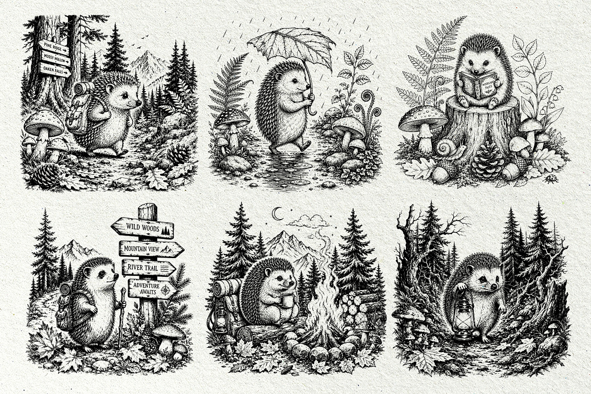 Forest Hedgehog Illustrations, an Animal Illustration by DENIDigitalArtSudio (Photo 4 of 8)