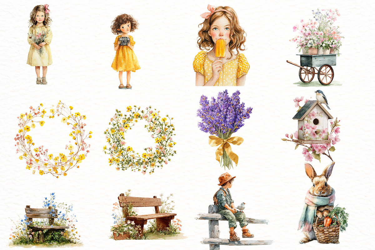 Summer Kids and Animals Clipart, an Illustration by Designworld (Photo 4 of 5)