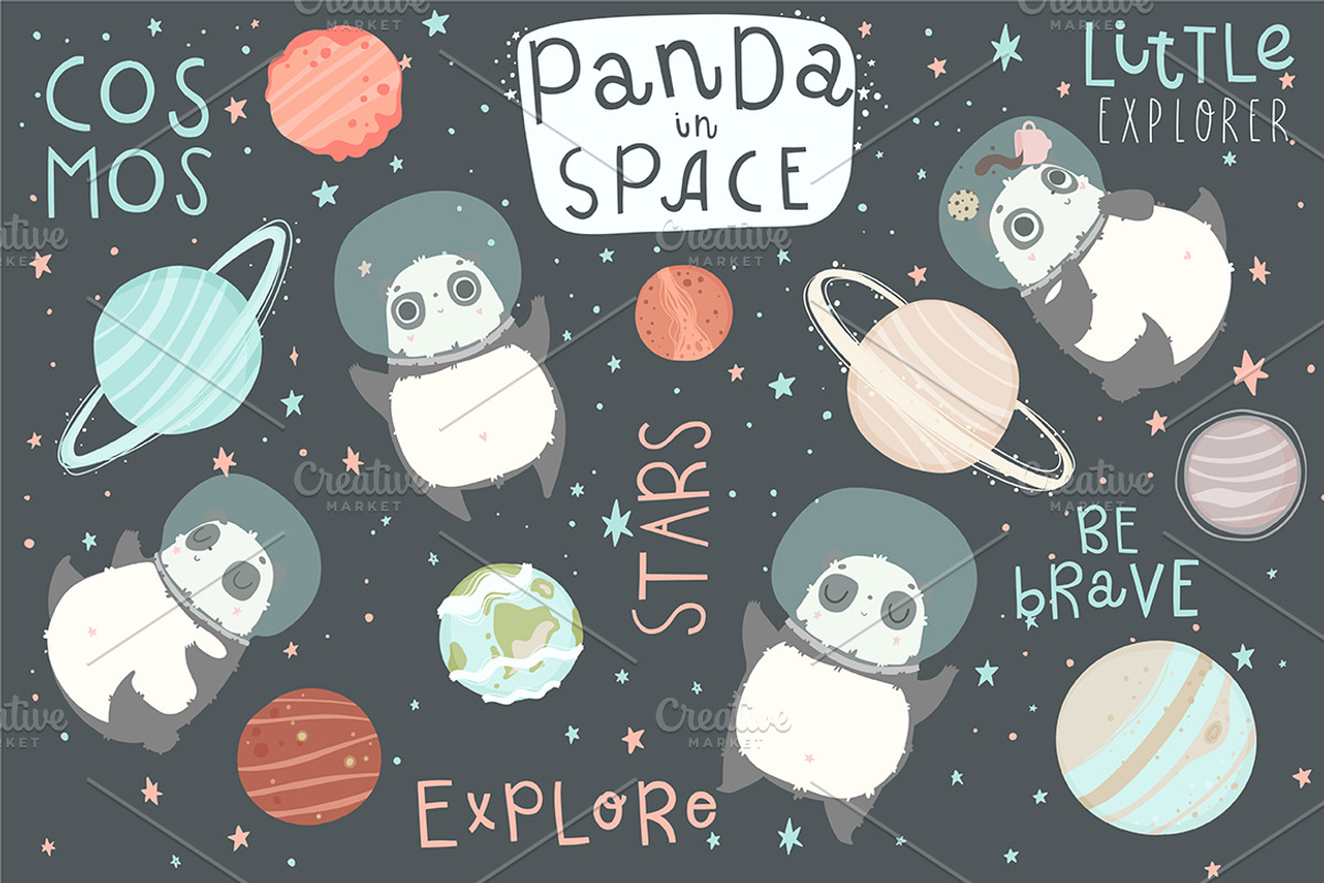 Panda in Space - kids set, an Object Illustration by Artnis (Photo 1 of 8)