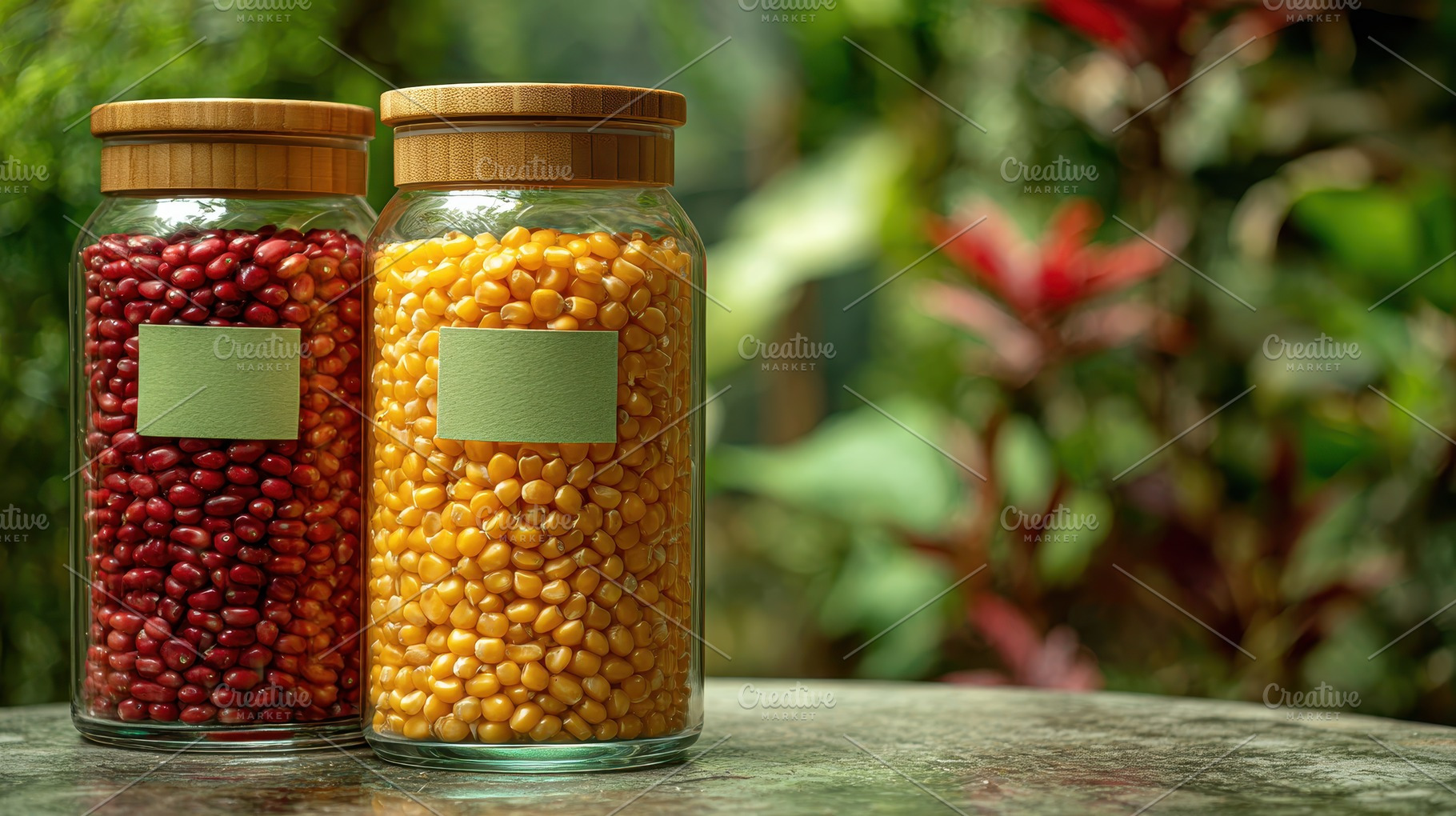 Red beans and corn kernels in glass, a Photo by Pixeness Studio