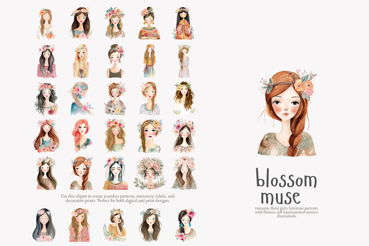 Watercolor boho women clipart set, a Decorative Illustration by Patishop Art (Photo 6 of 11)
