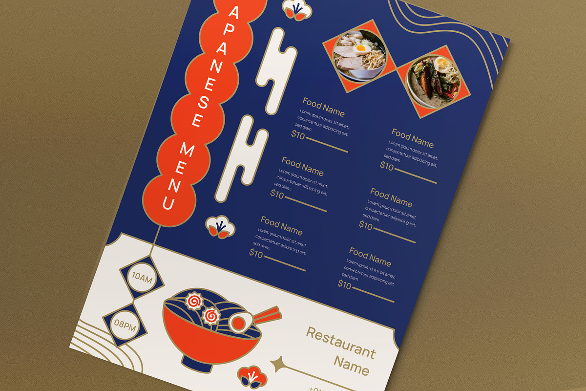Navy Flat Design Japanese Food Menu, a Flyer Template by graphicook (Photo 2 of 4)